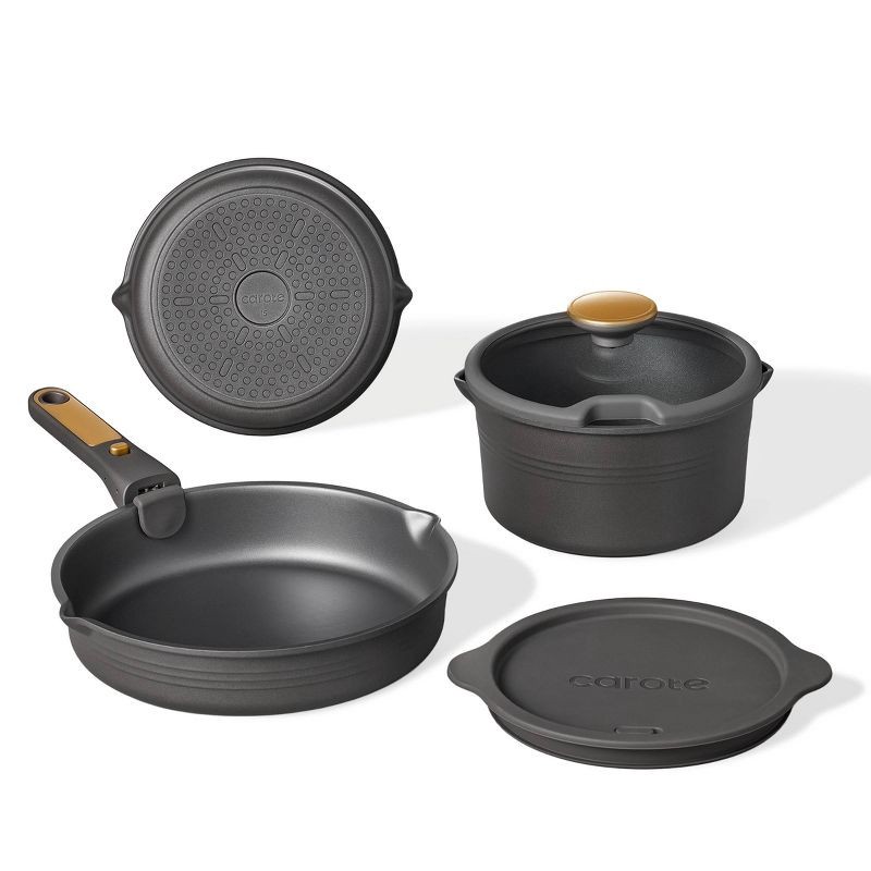 slide 2 of 6, Carote 10pc Nonstick Cookware Set with Detachable Handle Black, 10 ct