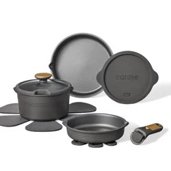Carote 10pc Nonstick Cookware Set with Detachable Handle Black