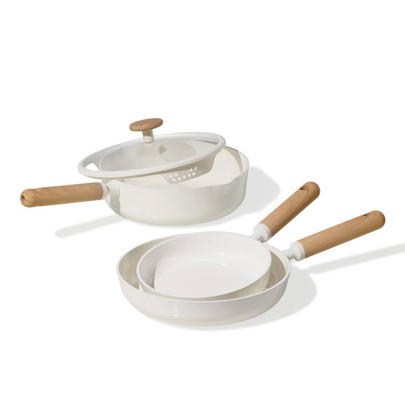 slide 3 of 6, Carote 21pc Ceramic Nonstick Cookware Set Cream, 21 ct