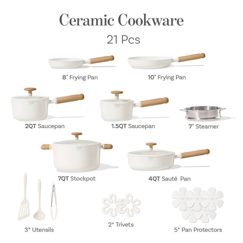 slide 4 of 6, Carote 21pc Ceramic Nonstick Cookware Set Cream, 21 ct
