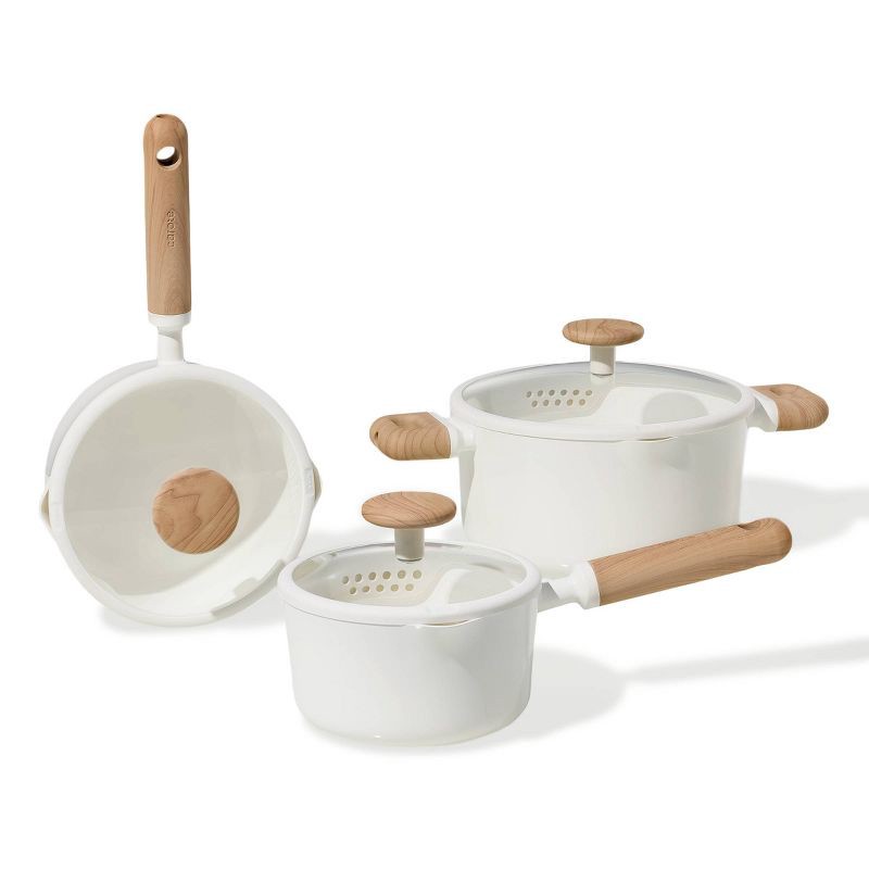 slide 2 of 6, Carote 11pc Ceramic Nonstick Cookware Set Cream, 11 ct