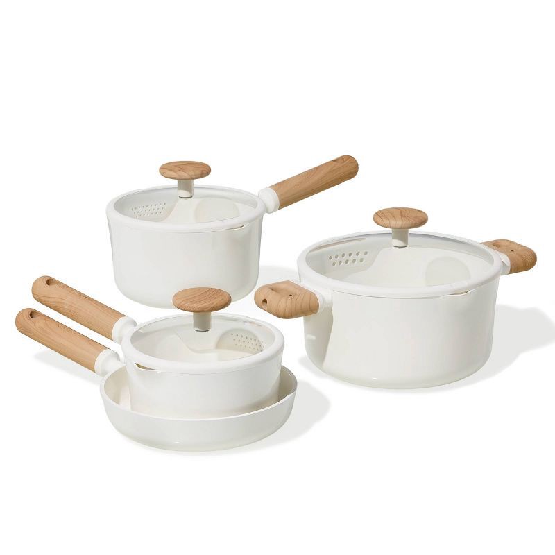 slide 3 of 6, Carote 11pc Ceramic Nonstick Cookware Set Cream, 11 ct