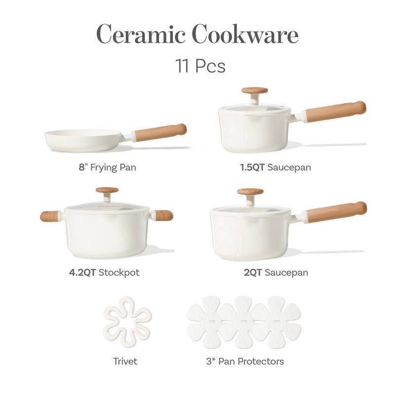 slide 4 of 6, Carote 11pc Ceramic Nonstick Cookware Set Cream, 11 ct