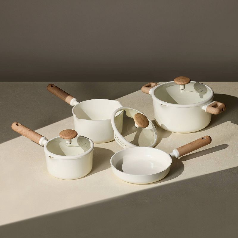 slide 5 of 6, Carote 11pc Ceramic Nonstick Cookware Set Cream, 11 ct