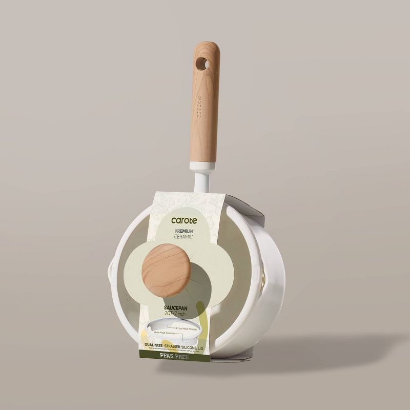 slide 7 of 7, Carote 2qt Ceramic Nonstick Sauce Pan with Lid Cream, 2 qt