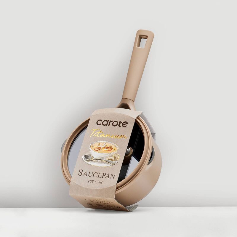 slide 6 of 6, Carote 2qt Nonstick Sauce Pan with Lid Taupe, 2 qt