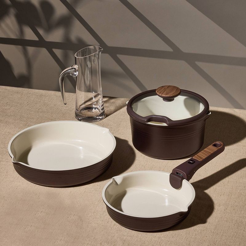 slide 5 of 6, Carote 10pc Ceramic Nonstick Cookware Set with Detachable Handle Brown, 10 ct