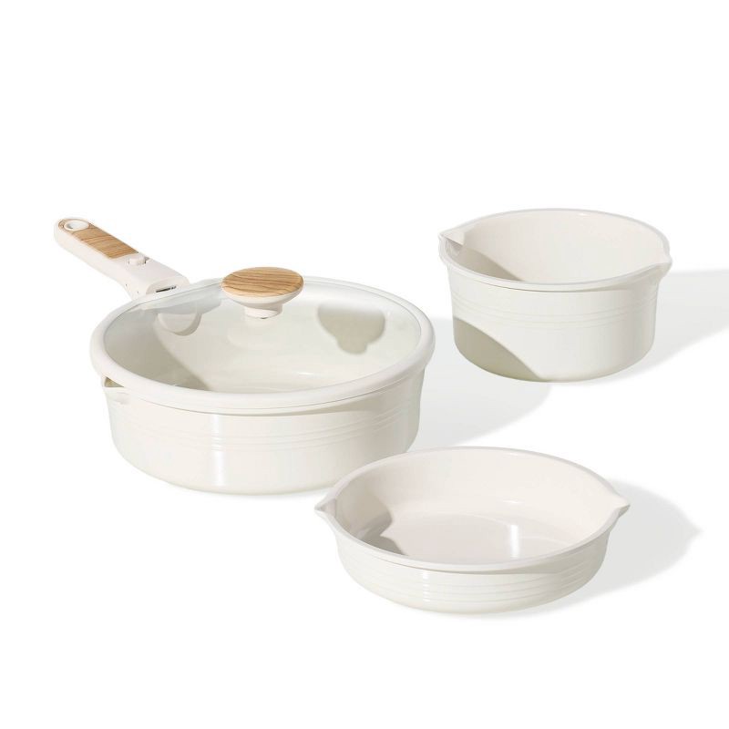 slide 2 of 6, Carote 24pc Ceramic Nonstick Cookware Set with Detachable Handle Cream, 24 ct