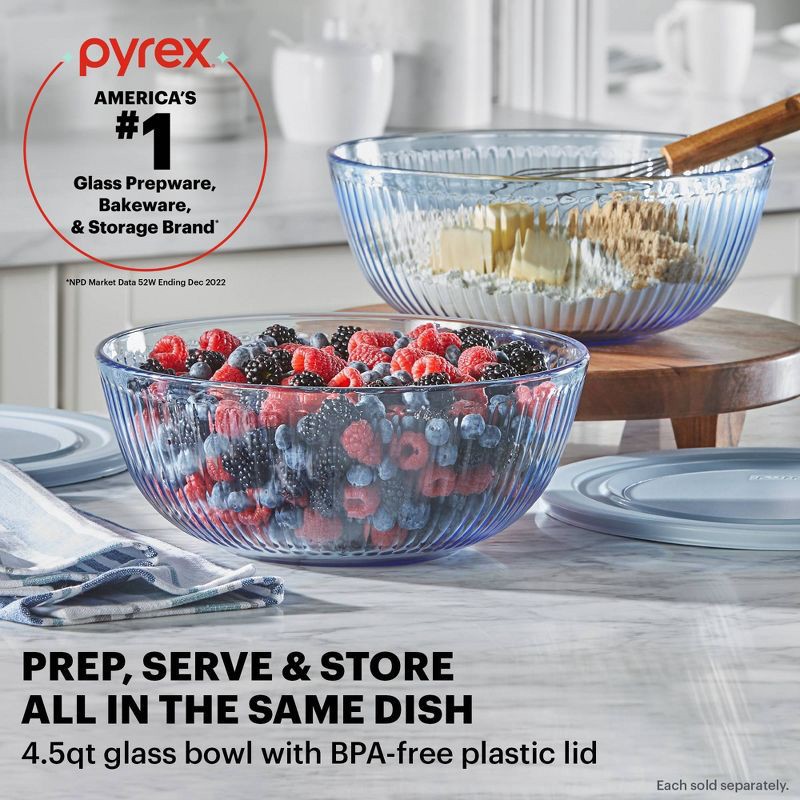 slide 2 of 5, Pyrex Sculpted Tinted Lidded 4.5qt Mixing Bowl Blue, 4.5 qt