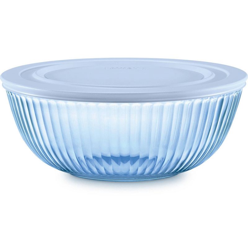 slide 1 of 5, Pyrex Sculpted Tinted Lidded 4.5qt Mixing Bowl Blue, 4.5 qt