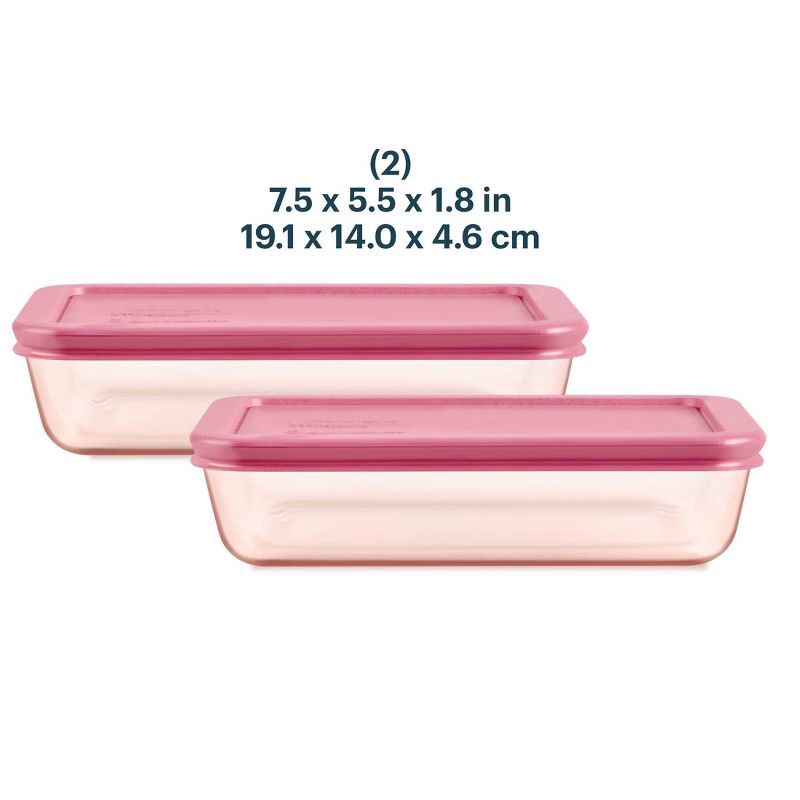 slide 2 of 7, Pyrex Simply Store Tinted 4pc Lidded Rectangle Storage Set Pink, 4 ct