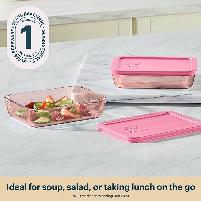 slide 3 of 7, Pyrex Simply Store Tinted 4pc Lidded Rectangle Storage Set Pink, 4 ct