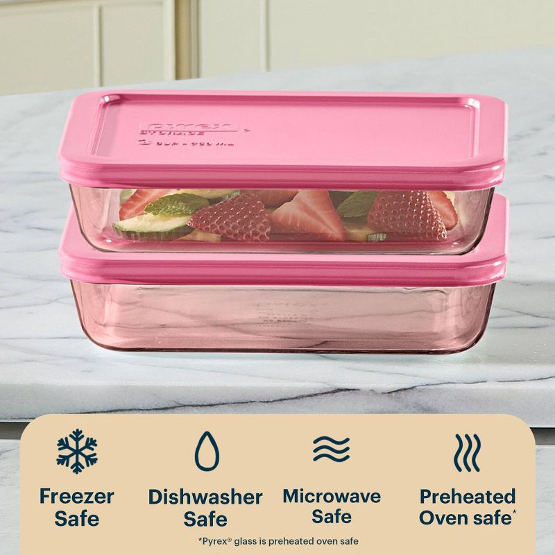 slide 4 of 7, Pyrex Simply Store Tinted 4pc Lidded Rectangle Storage Set Pink, 4 ct