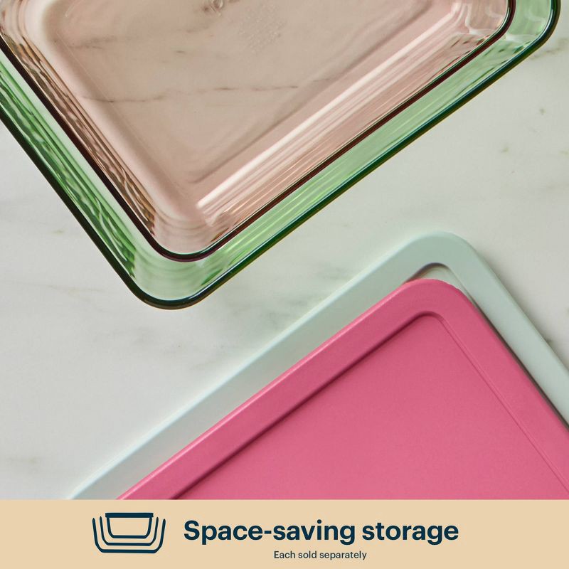 slide 7 of 7, Pyrex Simply Store Tinted 4pc Lidded Rectangle Storage Set Pink, 4 ct