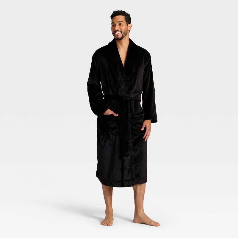 slide 3 of 3, Men's Plush Robe - Goodfellow & Co™ Black L/XL, 1 ct