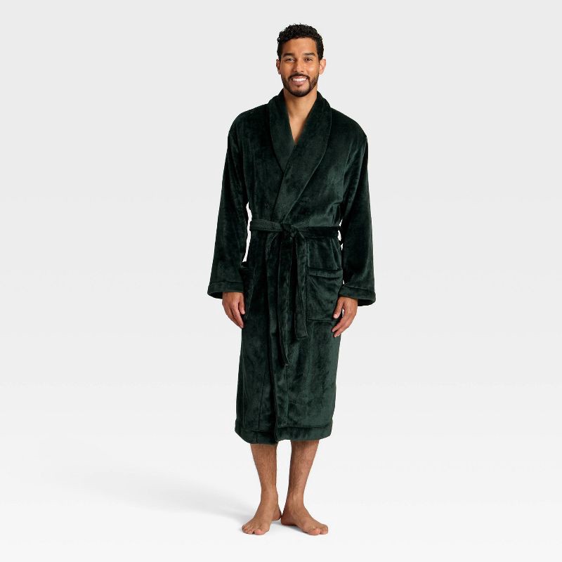 slide 3 of 3, Men's Plush Robe - Goodfellow & Co™ Green S/M, 1 ct