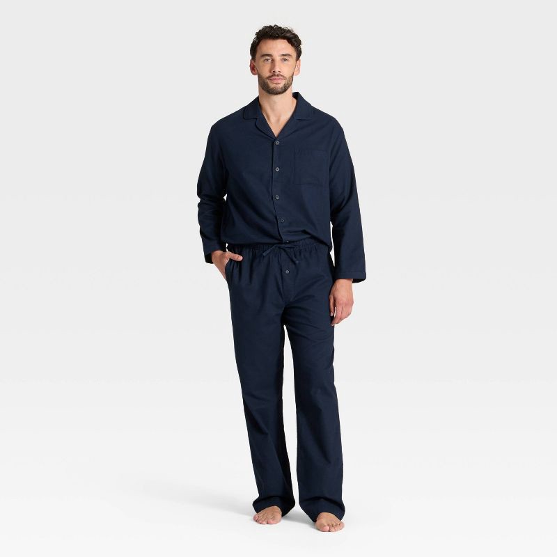 slide 3 of 4, Men's Flannel Pajama Set - Goodfellow & Co™ Navy Blue XL, 1 ct