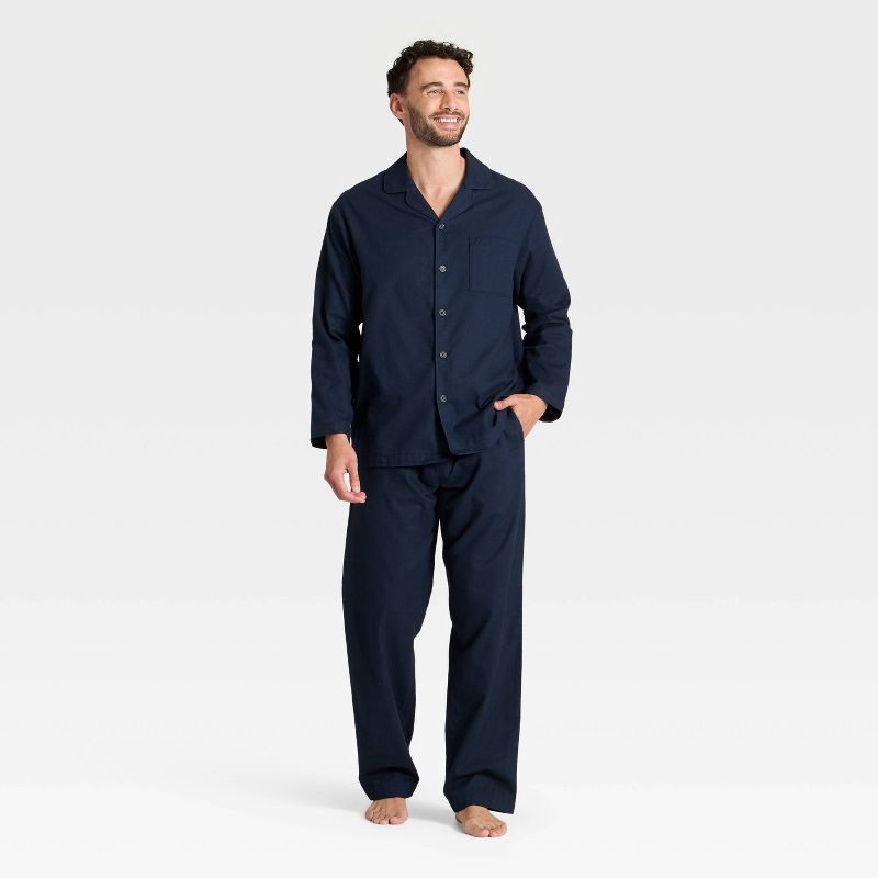 slide 1 of 4, Men's Flannel Pajama Set - Goodfellow & Co™ Navy Blue XL, 1 ct