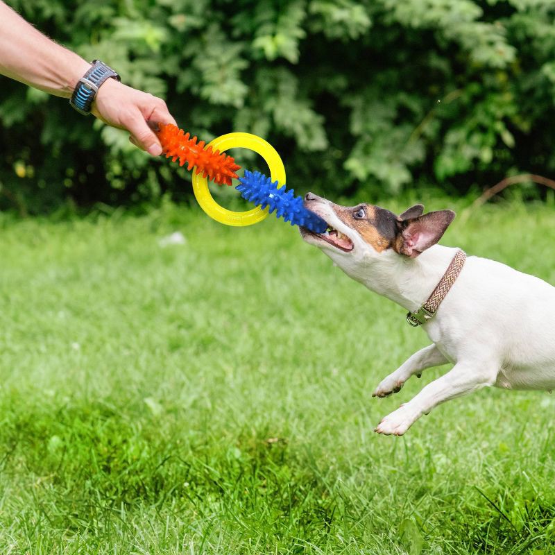 slide 3 of 5, NERF Spike 3-Ring Tug Dog Interactive Toy - Light Blue/Orange/Green, 1 ct