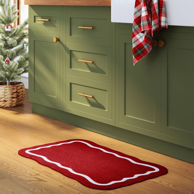 slide 2 of 4, 1'8"x2'10" Braided Red Scallop Rug - Threshold™, 1 ct