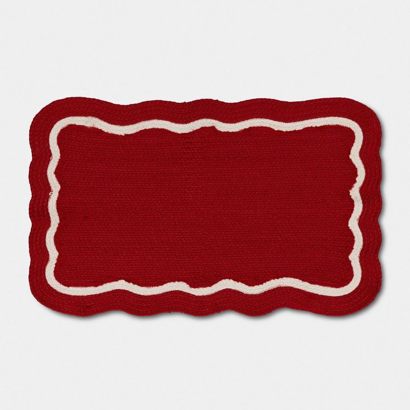 slide 1 of 4, 1'8"x2'10" Braided Red Scallop Rug - Threshold™, 1 ct