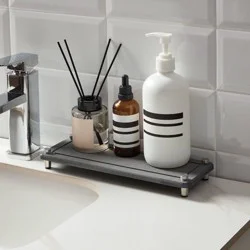 Distributed by Vendor 4"x11" Diatomaceous Stone Bath Tray with Carved Metal Feet Graphite Gray