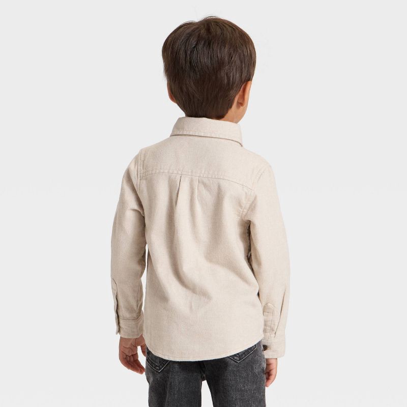 slide 2 of 3, Toddler Boys' Long Sleeve Woven Button-Down Shirt - Cat & Jack™ Cream 3T, 1 ct