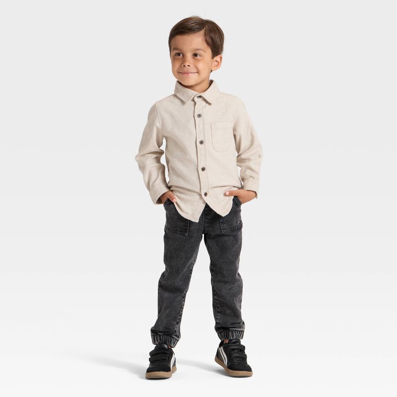 slide 3 of 3, Toddler Boys' Long Sleeve Woven Button-Down Shirt - Cat & Jack™ Cream 3T, 1 ct