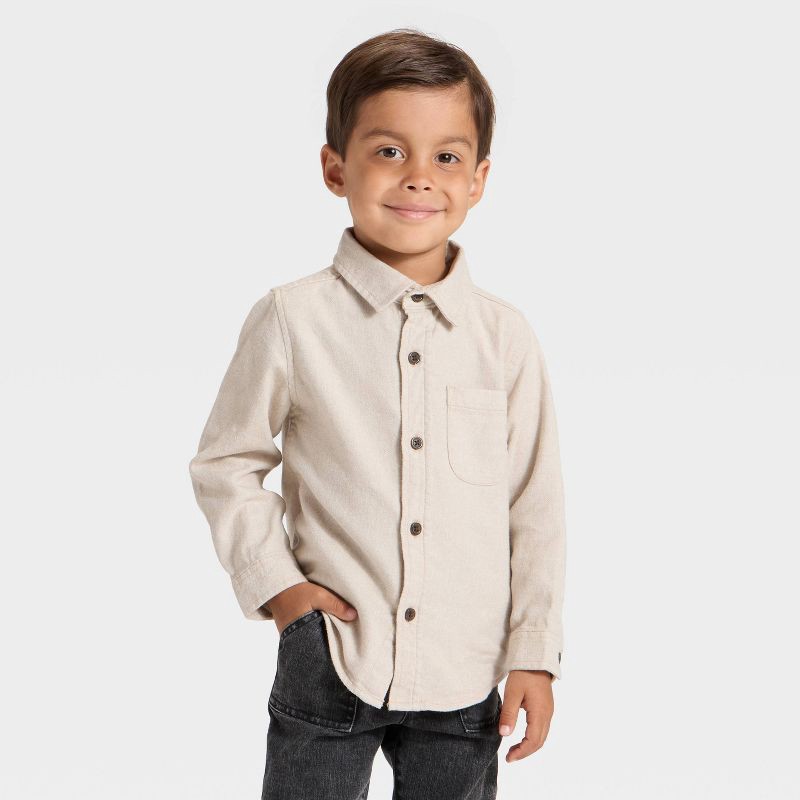 slide 1 of 3, Toddler Boys' Long Sleeve Woven Button-Down Shirt - Cat & Jack™ Cream 4T, 1 ct
