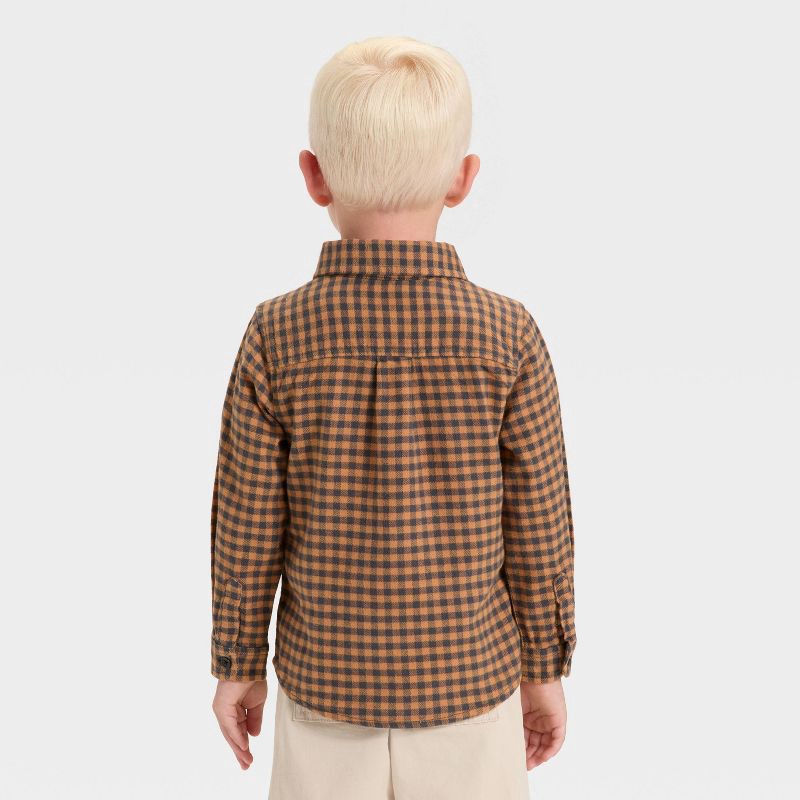 slide 3 of 3, Toddler Boys' Long Sleeve Checkered Woven Shirt - Cat & Jack™ Brown/Black 3T, 1 ct