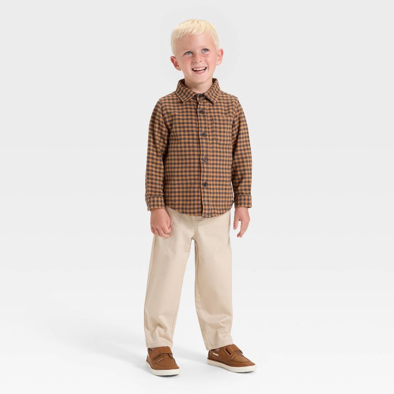 slide 3 of 3, Toddler Boys' Long Sleeve Checkered Woven Shirt - Cat & Jack™ Brown/Black 4T, 1 ct