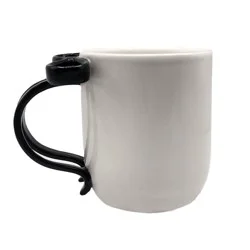 National Brand One Design Home 16 oz White Mug with Black Figural Bow Handle