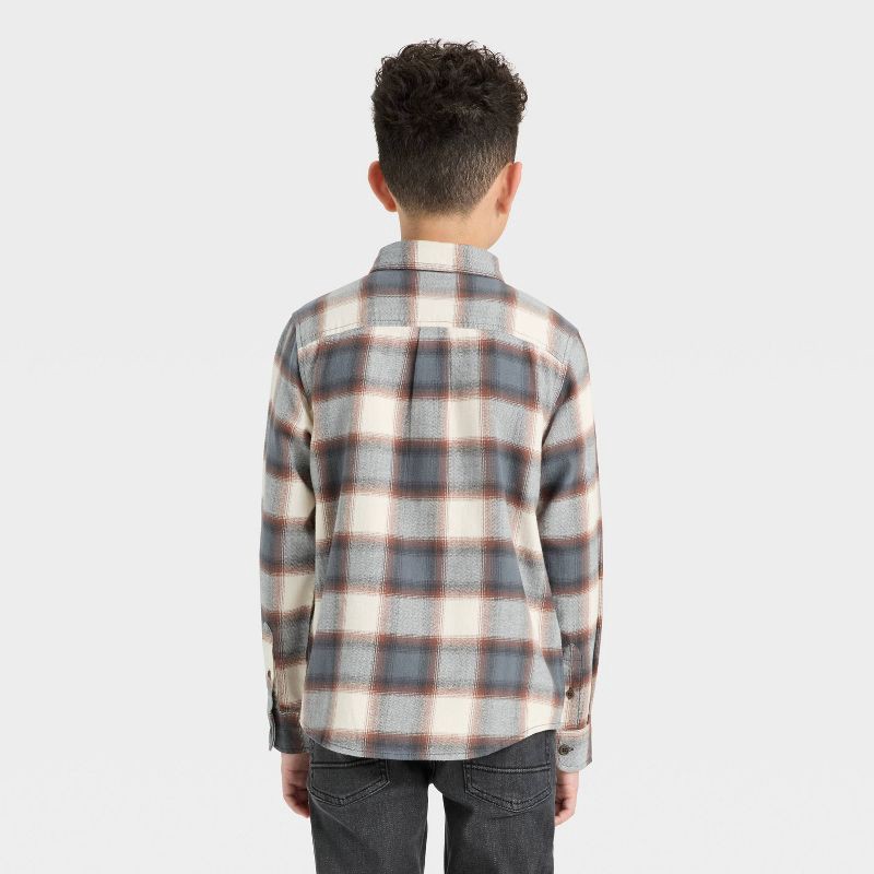 slide 2 of 3, Boys' Long Sleeve Button-Down Plaid Flannel Shirt - Cat & Jack™ Brown S, 1 ct