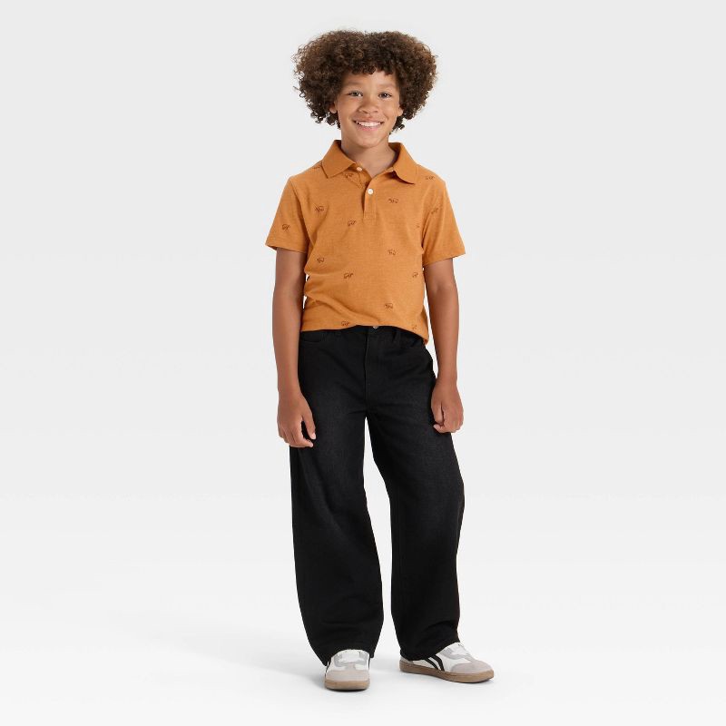 slide 3 of 3, Boys' Short Sleeve Printed Polo Shirt - Cat & Jack™ Orange S, 1 ct