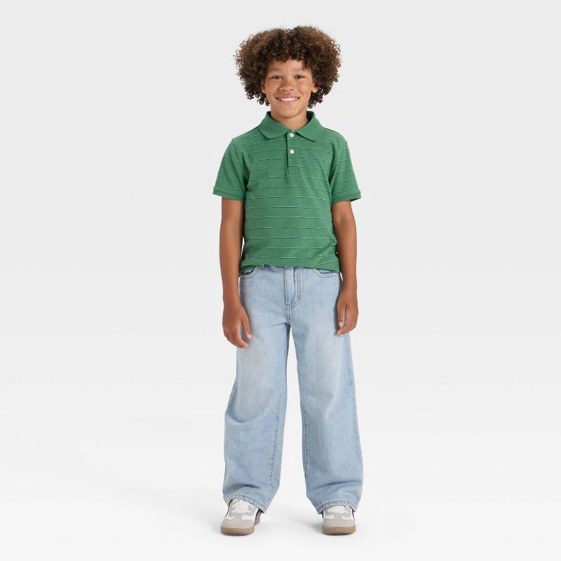slide 3 of 3, Boys' Short Sleeve Pique Striped Polo T-Shirt - Cat & Jack™ Green XS, 1 ct