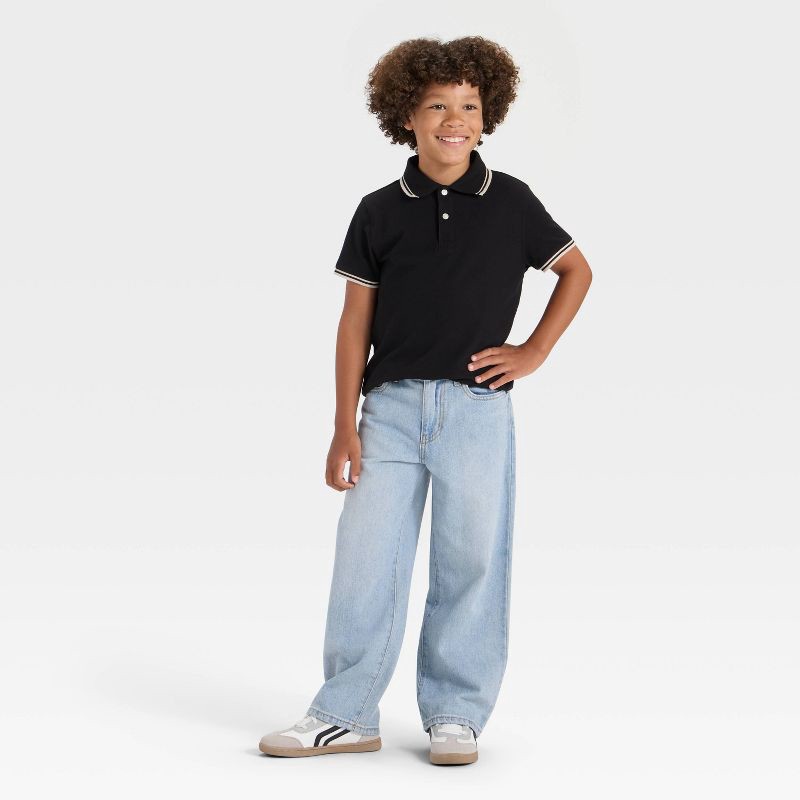 slide 3 of 3, Boys' Short Sleeve Tipping Polo Shirt - Cat & Jack™ Black XS, 1 ct