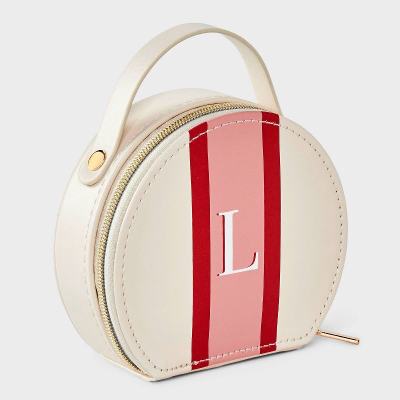 slide 1 of 2, Faux Leather "L" Initial Travel Jewelry Organizer - A New Day™ Tan/Dark Pink, 1 ct