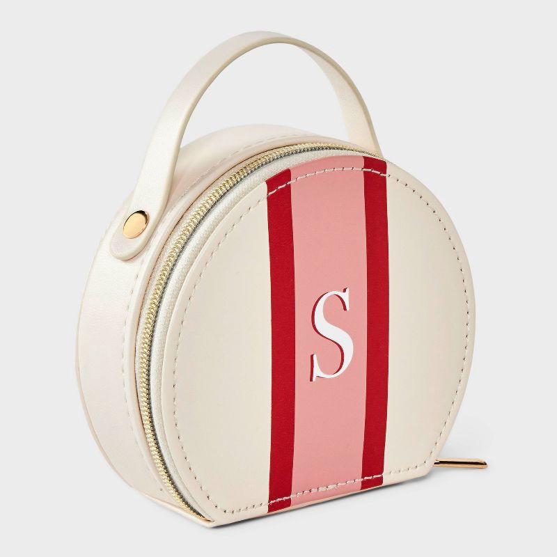 slide 1 of 2, Faux Leather "S" Initial Travel Jewelry Organizer - A New Day™ Tan/Pink, 1 ct