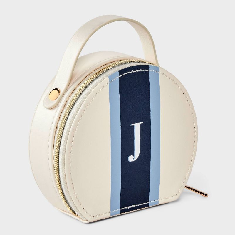 slide 1 of 2, Faux Leather "J" Initial Travel Jewelry Organizer - A New Day™ Tan/Dark Blue, 1 ct