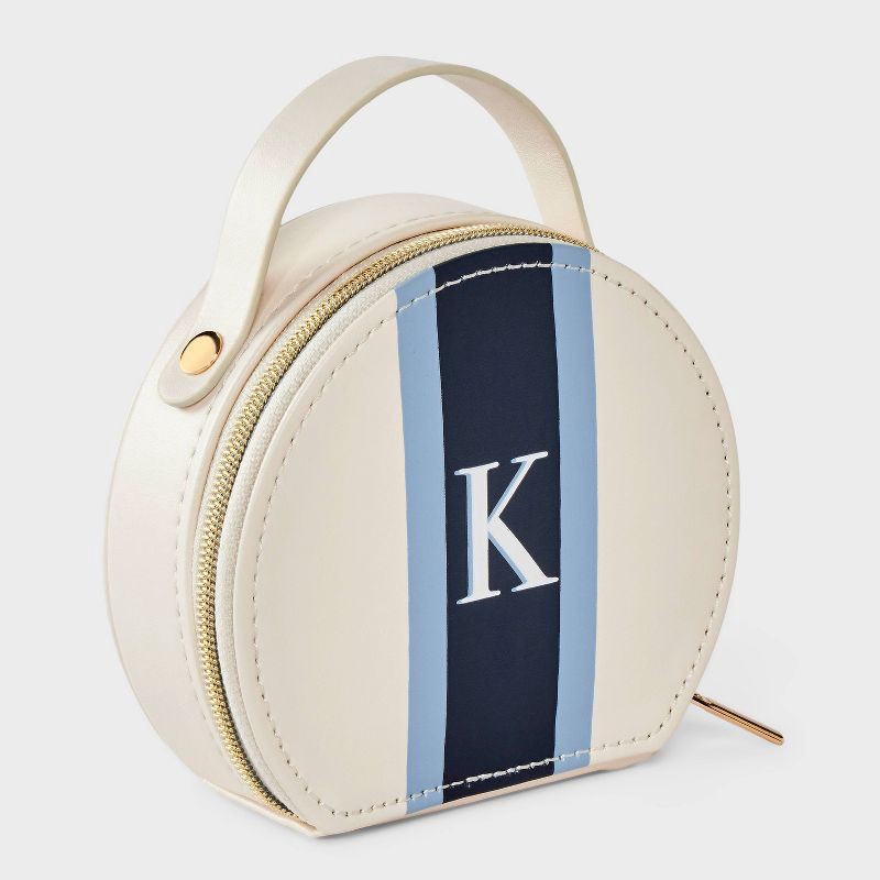 slide 1 of 2, Faux Leather "K" Initial Travel Jewelry Organizer - A New Day™ Tan/Baby Blue, 1 ct