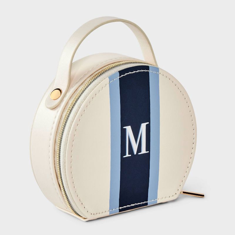 slide 1 of 2, Faux Leather "M" Initial Travel Jewelry Organizer - A New Day™ Tan/Light Blue, 1 ct