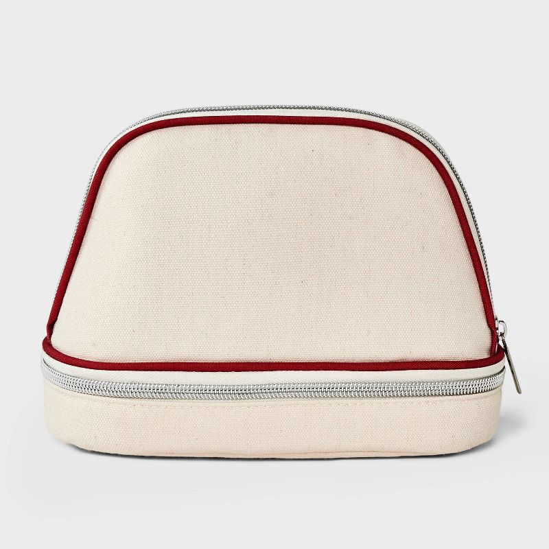slide 1 of 4, Canvas Jewelry Travel Pouch Organizer - A New Day™ Tan/Red, 1 ct