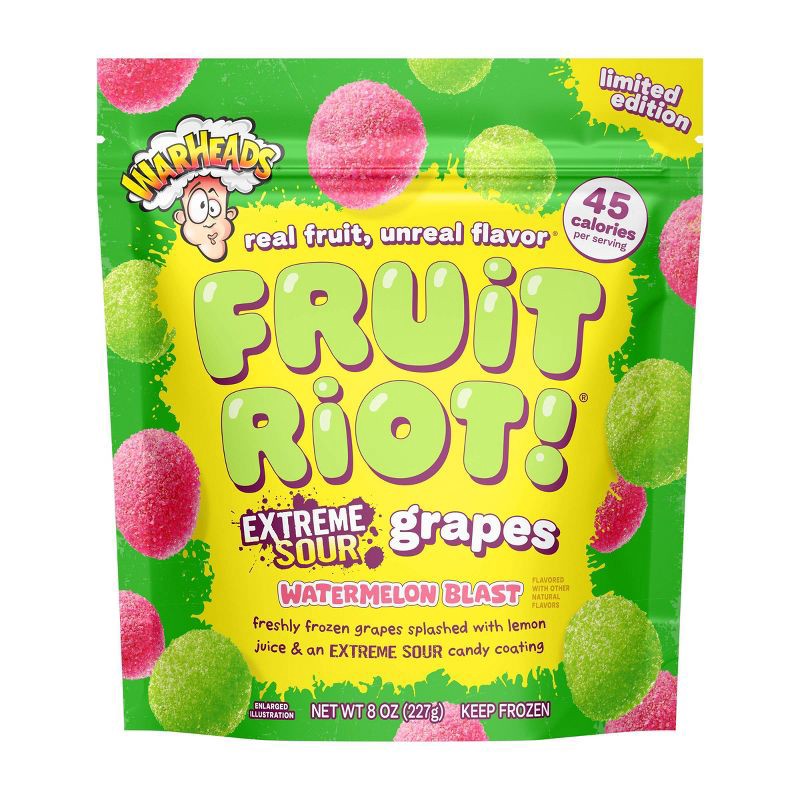 slide 1 of 4, Fruit Riot Frozen Sour Candy Watermelon Warheads Grapes - 8oz, 8 oz