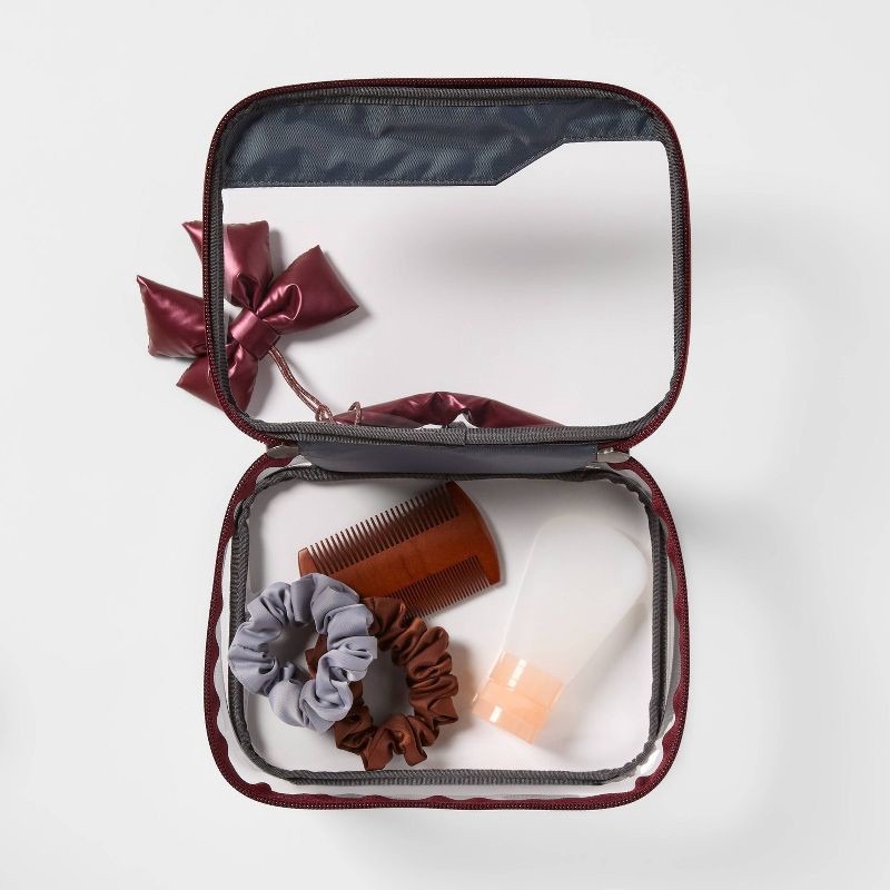 slide 2 of 3, Clear Toiletry Kit and Bag - Open Story™ Burgundy, 1 ct