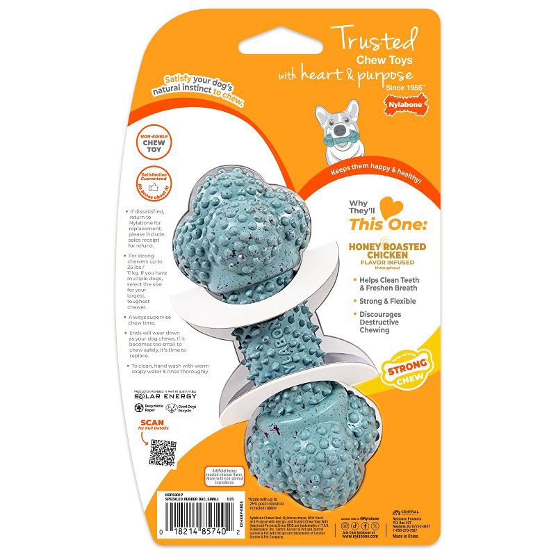slide 2 of 4, Nylabone Strong Rubber Small Dog Barbell Toy - Blue, 1 ct
