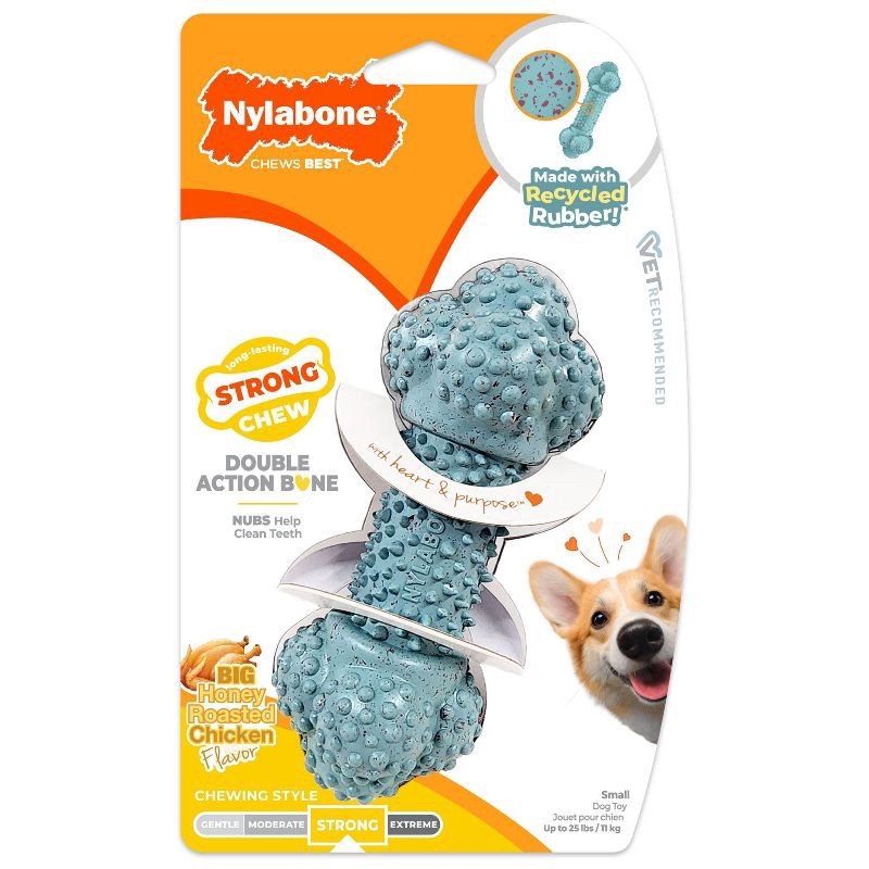 slide 1 of 4, Nylabone Strong Rubber Small Dog Barbell Toy - Blue, 1 ct