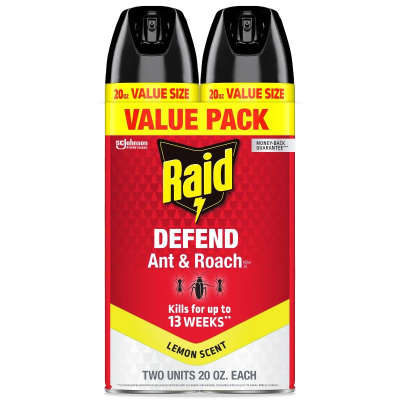 slide 1 of 13, Raid Defend Ant & Roach Spray - Lemon Scent - 2ct/20oz each, 2 ct; 20 oz