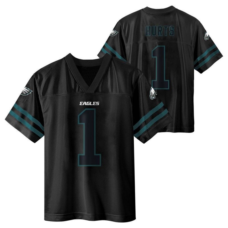slide 1 of 3, NFL Philadelphia Eagles Jalen Hurts Boys' Black Short Sleeve Jersey - M, 1 ct
