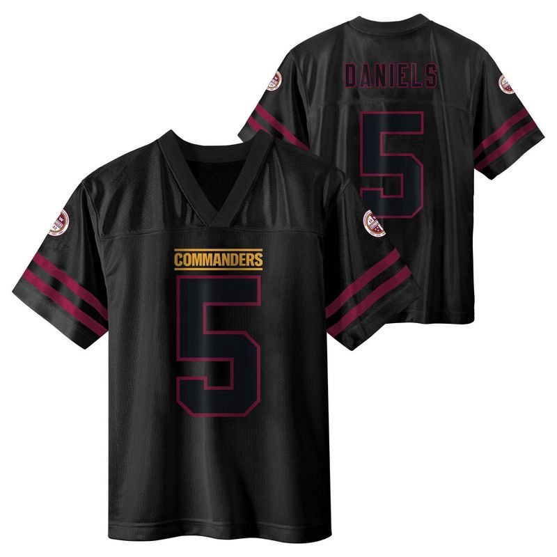slide 1 of 3, NFL Washington Commanders Jayden Daniels Boys' Black Short Sleeve Jersey - M, 1 ct