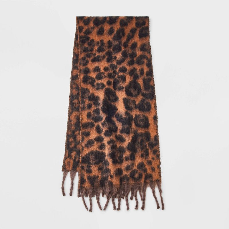 slide 2 of 3, Lofty Woven Leopard Scarf - Universal Thread™ Dark Brown, 1 ct
